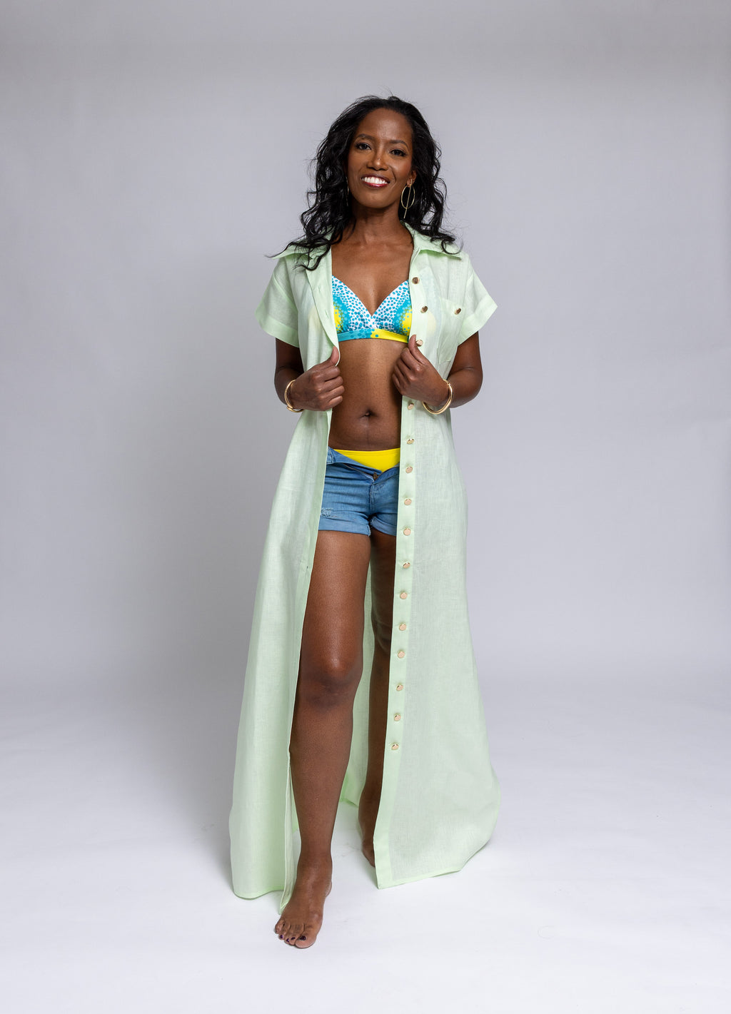 Mint Linen Button Up Dress