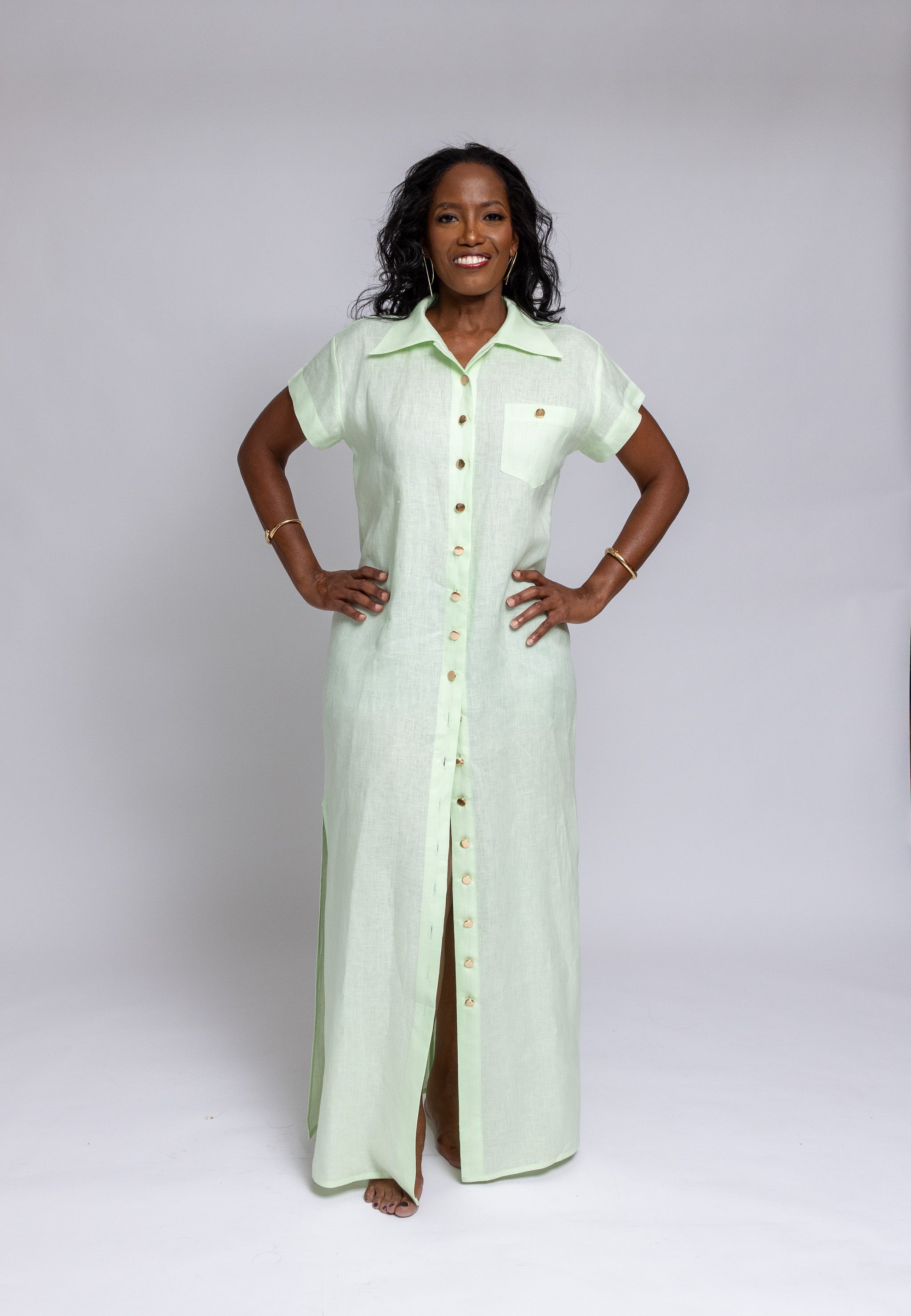 Mint Linen Button Up Dress